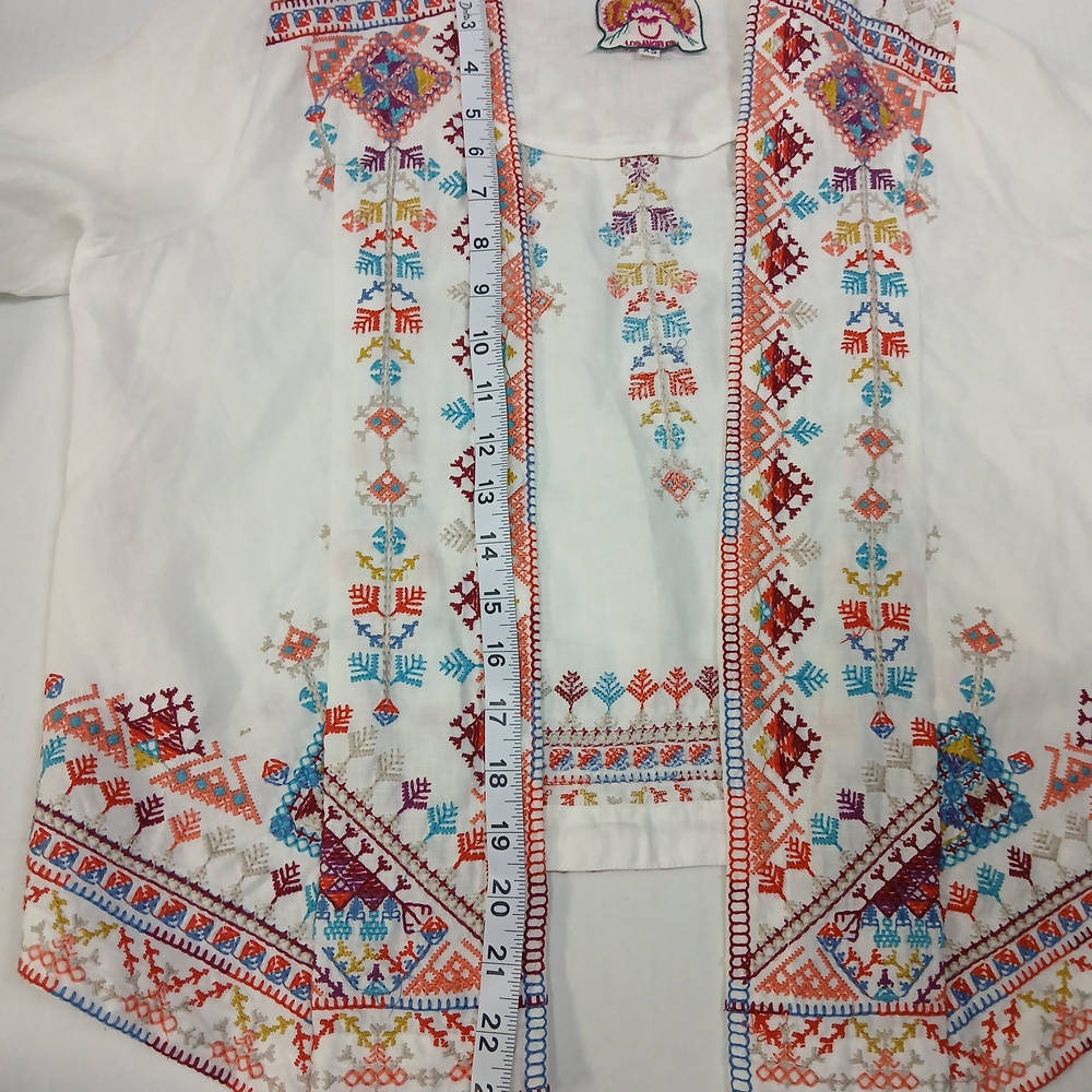 Johnny Was Velsia Embroidered Linen Bolero XS White Boho Jacket - Picture 5 of 6